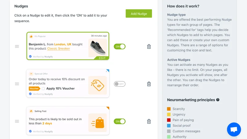 Nudgify shopify app