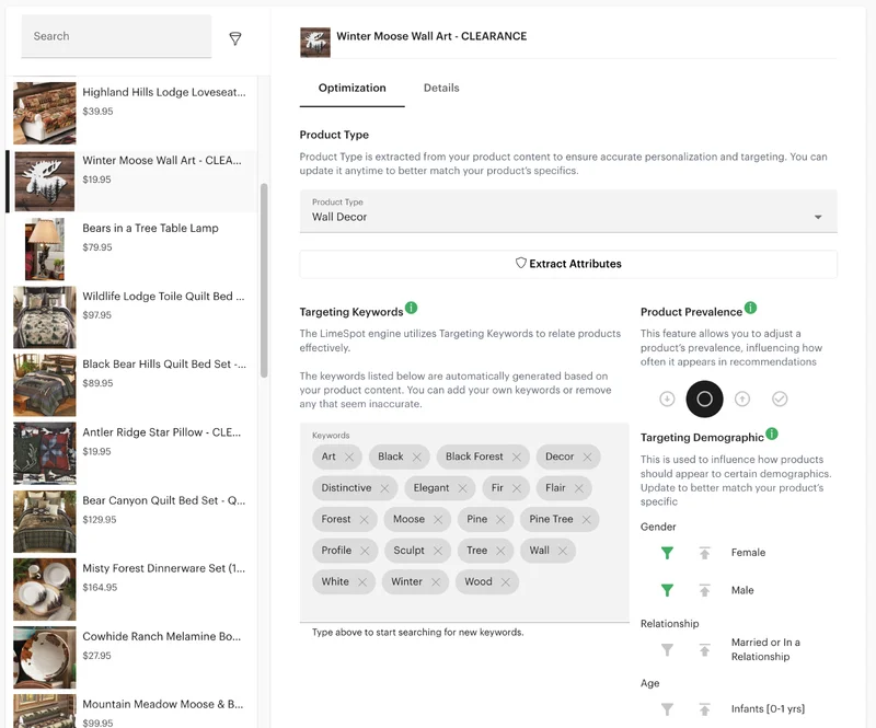 Product targeting customization